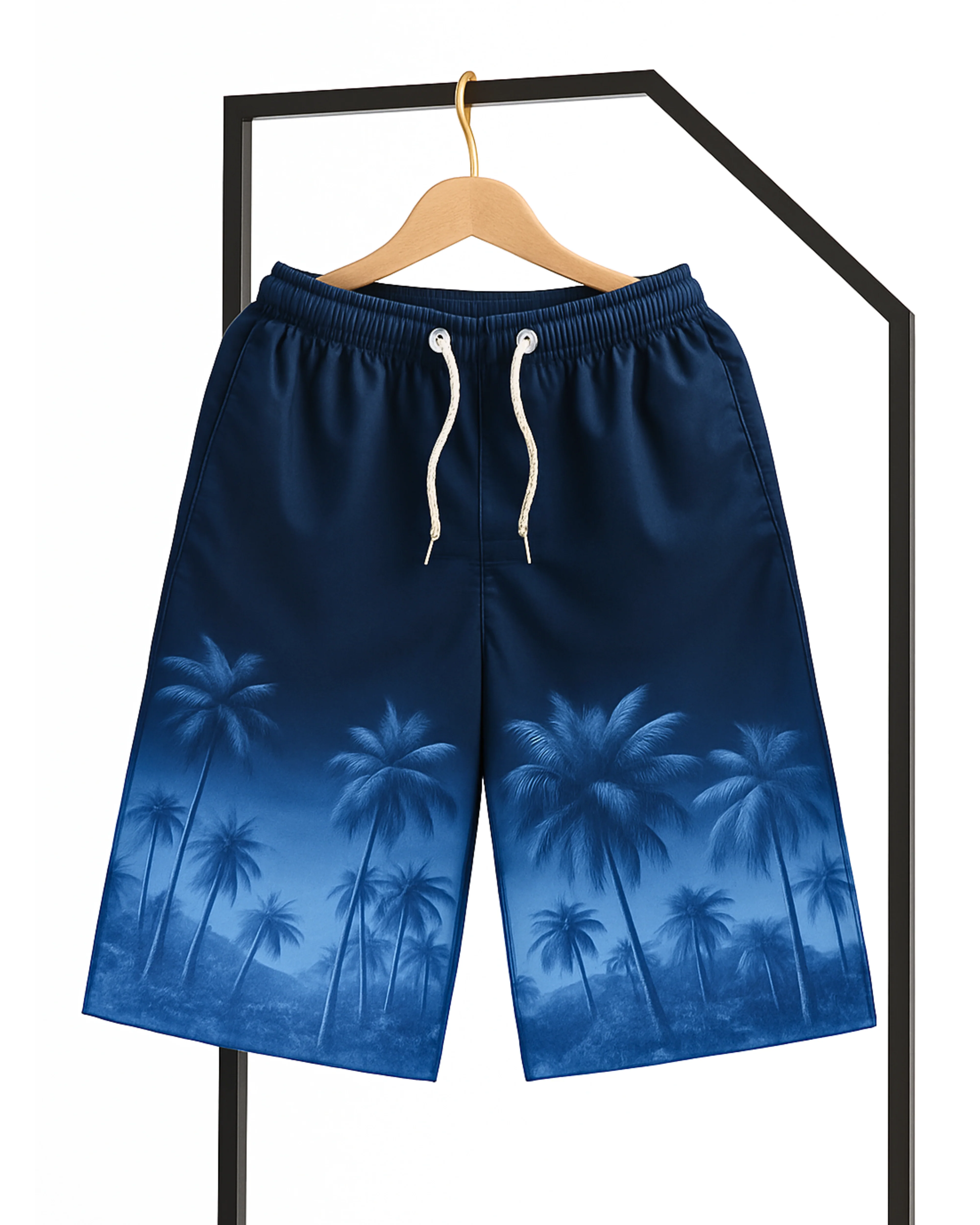 Men’s Blue Beach Digital Printed Shorts – Soft & Comfortable