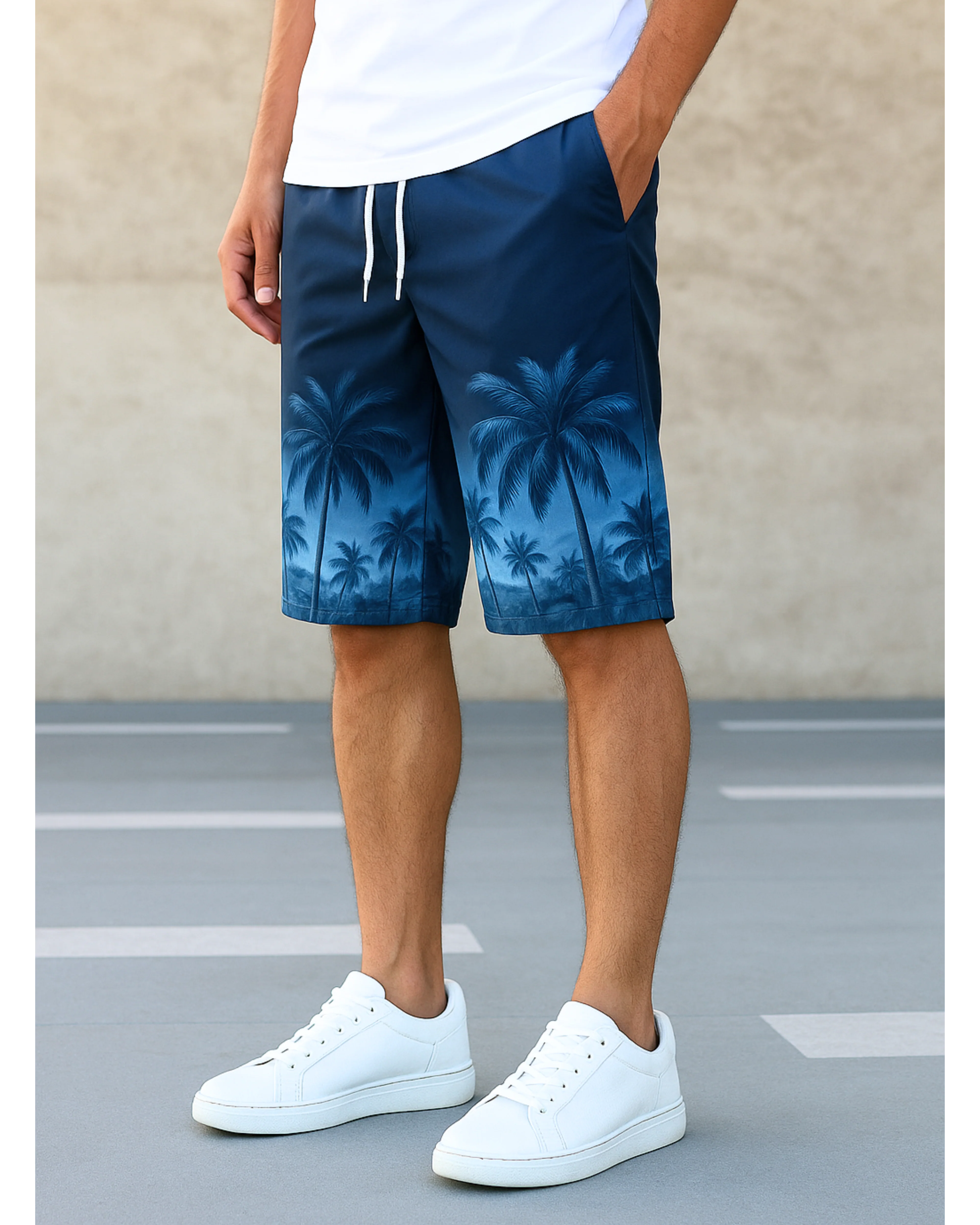 Men’s Blue Beach Digital Printed Shorts – Soft & Comfortable