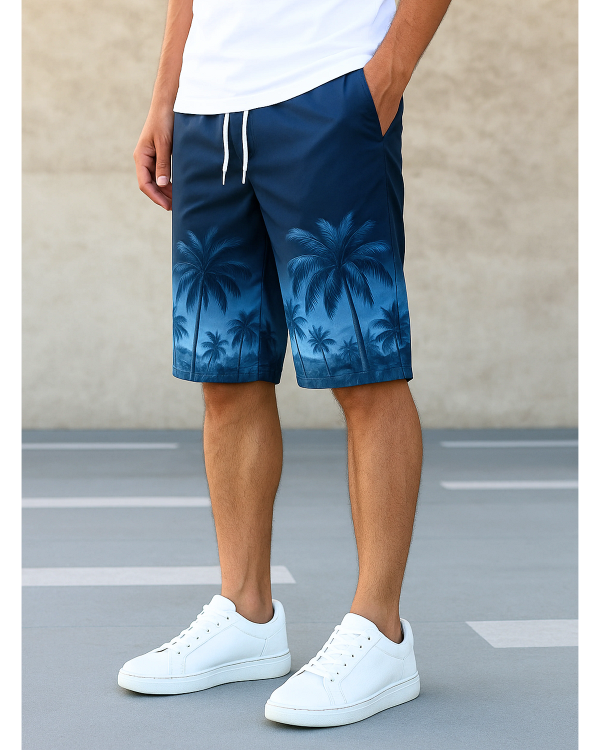 Men’s Blue Beach Digital Printed Shorts – Soft & Comfortable