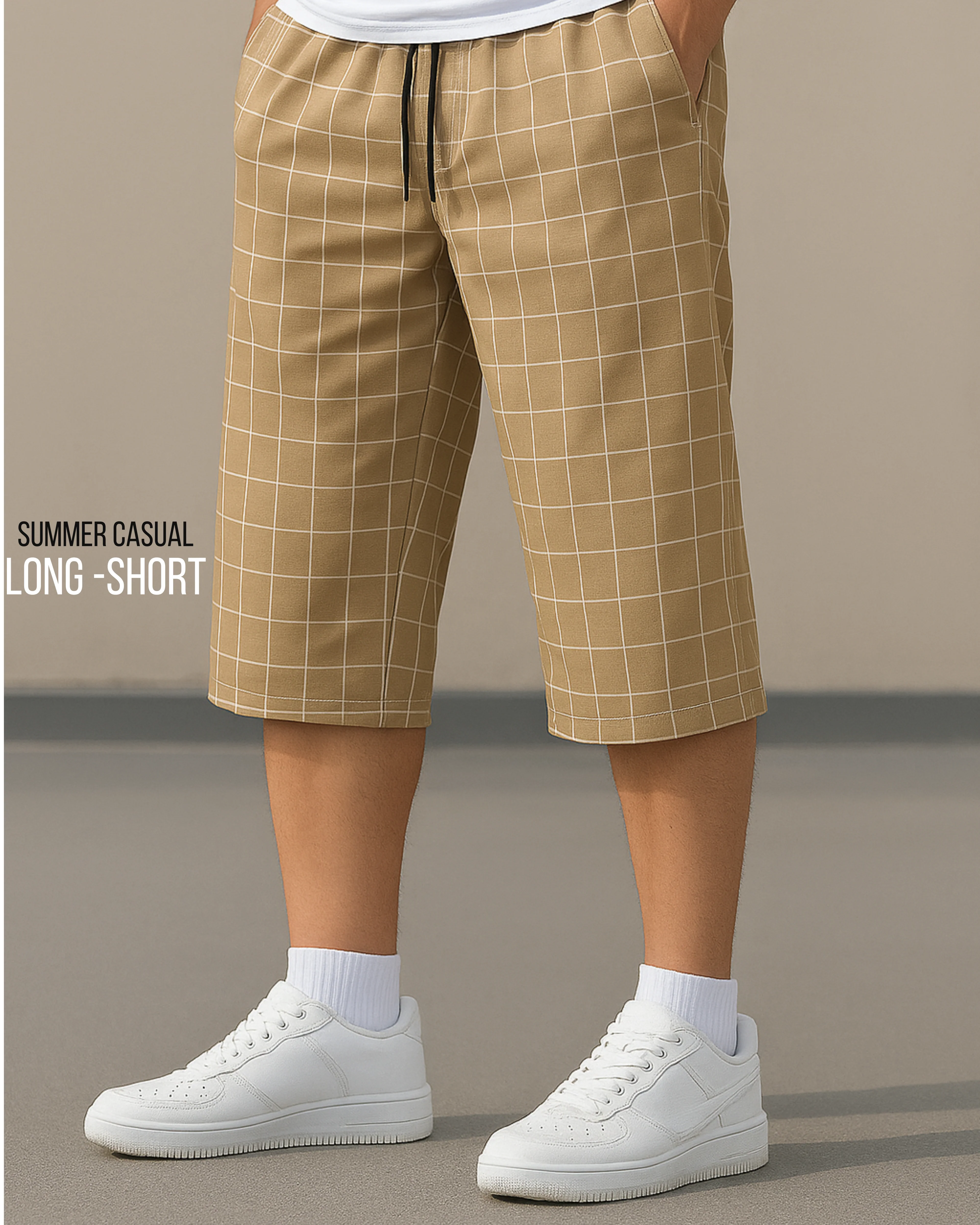 Men’s Beige Pattern Printed long Shorts – Soft & Comfortable
