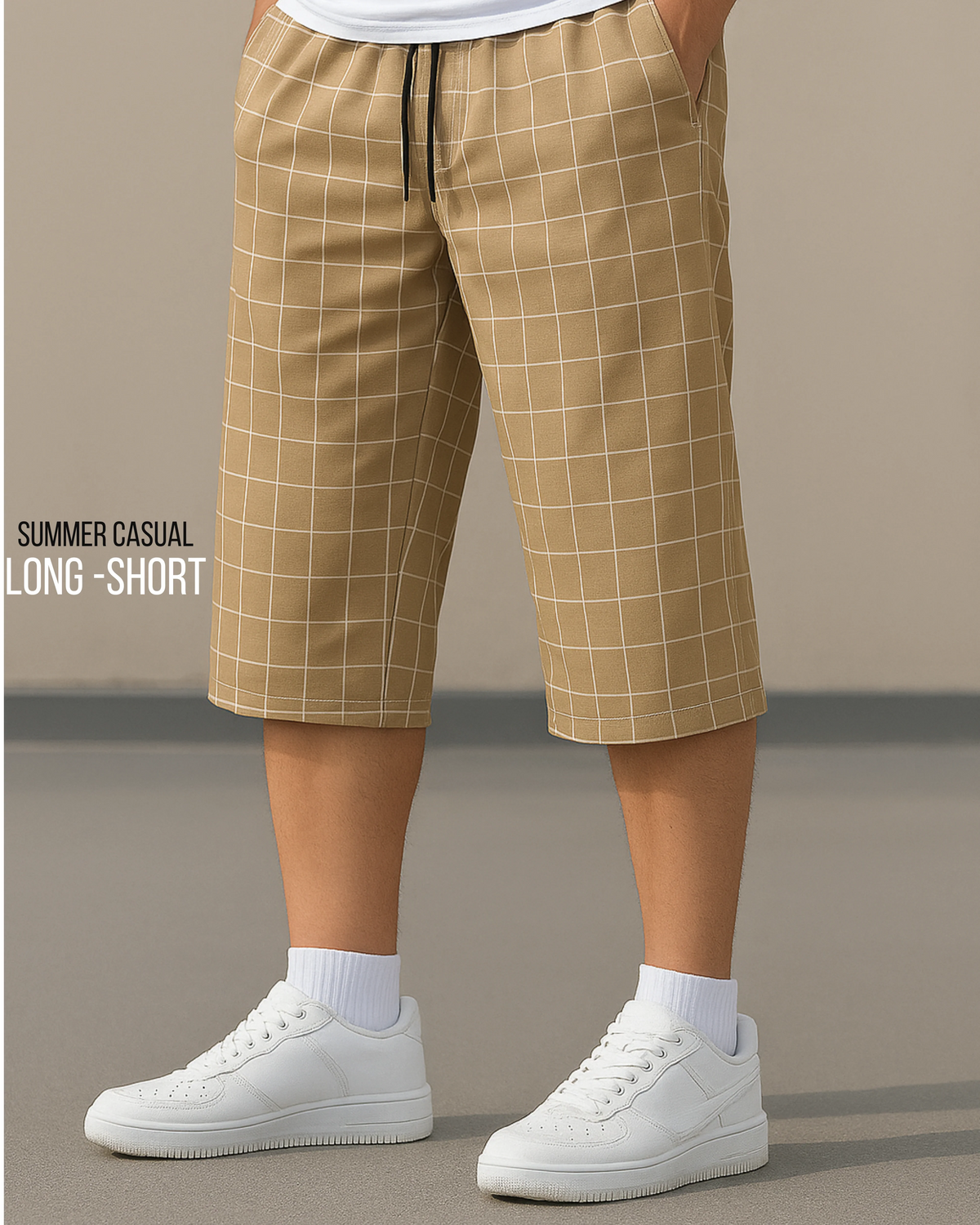 Men’s Beige Pattern Printed long Shorts – Soft & Comfortable
